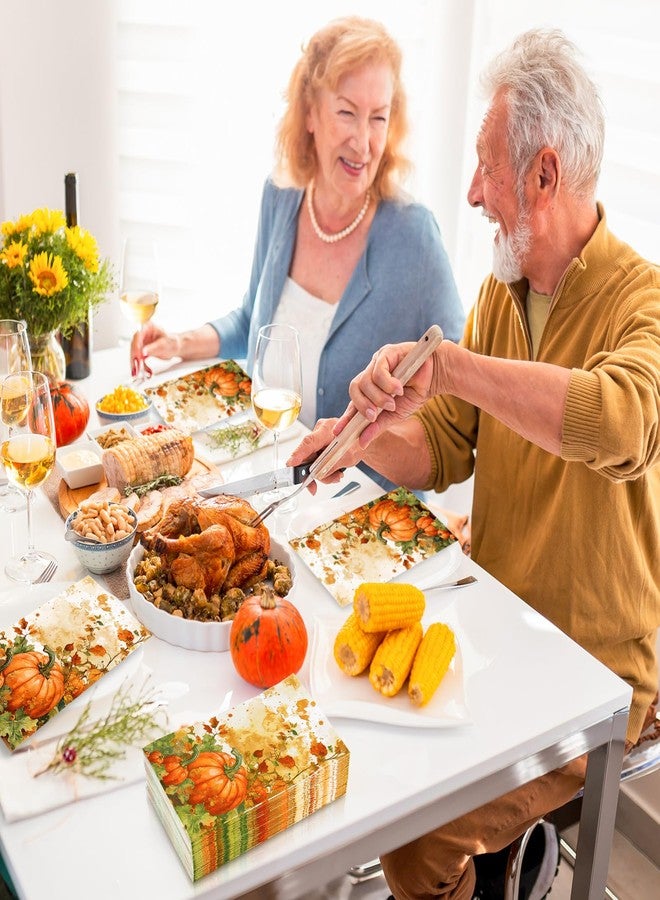 JarThenaAMCS 100 Pcs Fall Thanksgiving Paper Napkins Vintage Watercolor Pumpkins Disposable Guest Napkins for Autumn Harvest Dinner Holiday Party Bathroom Kitchen Home Table Decoration - Image 5